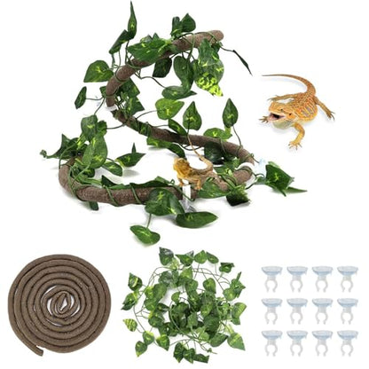 Tfwadmx 7FT Jungle Vines for Reptiles with Suction Cups 2 Pcs Bend A Branch Ivy Artificial Climbing Fake Leaves Habitat Terrarium for Chameleons, Snakes, Ball Python (2m/6.5Ft) - size: 6.5 Ft Thin Vines 2 pcs