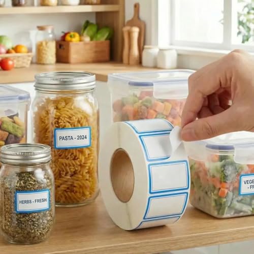 1000Pcs 40x25mm Blue Freezer Labels, Waterproof Write-On Stickers | 1000Pcs 40x25mm labels; removable writable adhesive for jars, containers, meal prep, pantry storage, and freezer use. - color: 1000pcs- Blue