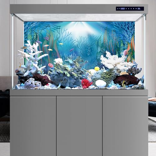 48x20 in Underwater Aquarium Backdrop Coral Pearls Fish Tank Background | AWERT Tropical Aquatic Plants Vinyl Terrarium Background - size: 48x20in/120x50cm