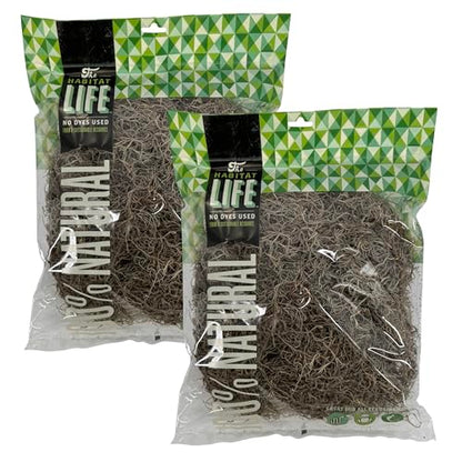 Spanish Moss for Terrarium Habitats, Medium 2-Pack | Preserved Moss for Reptiles, Amphibians & Invertebrates Terrariums, Humidity Control, Soft, Dye-Free, Family Owned, USA Made - size: Medium 2-pack, style: Spanish Moss