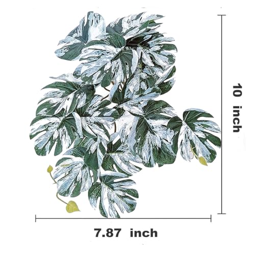 Reptile Plants for Terrarium, Reptile Tank Decor,Artificial Plants | Fake Plants for Ball Python Gecko Snake,Hanging Plant with Suction Cup,Amphibian Habitat Decor-2 pack - color: Monstera