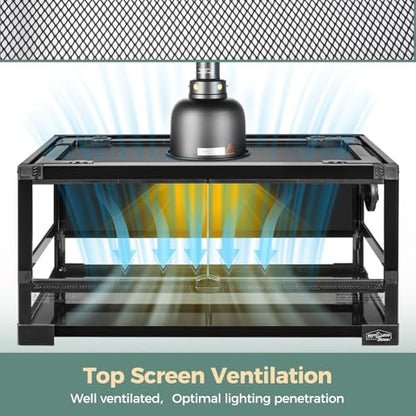 15 Gallon Full Glass Reptile Tank, Quick Fold Reptiles Enclosure with Waterproof Base, Top Screen Ventilation, 24" x 12" x 12" Front Opening Terrarium for Gecko, Lizard, Hermit Crab, Frog - size: 24" x 12" x 12"
