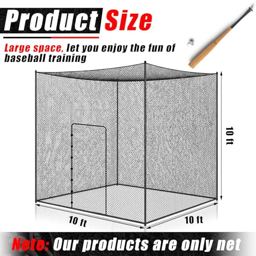 Syhood Baseball Batting Cage Net for Backyard NET ONLY | 55'L/35'L/20'L/10'L Cricket Golf and Softball Cage,Backyard, Indoor and Outdoor Garage Training for Portable PE Hitting Net - size: 10 x 10 x 10 ft