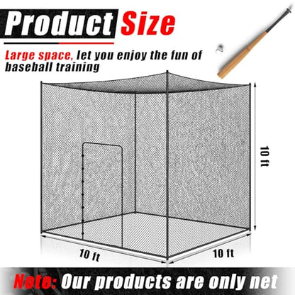 Syhood Baseball Batting Cage Net for Backyard NET ONLY | 55'L/35'L/20'L/10'L Cricket Golf and Softball Cage,Backyard, Indoor and Outdoor Garage Training for Portable PE Hitting Net - size: 10 x 10 x 10 ft
