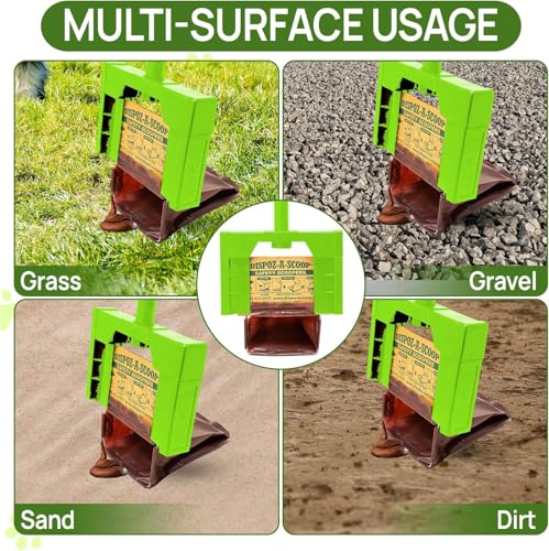 Dispoz-A-Scoop® Revolutionary 4-in-1 Dog Poop Scooper, 24" Handle & 8 Refill Bags - Fast, Easy, Clean with Disposable Bag Attachment, Just Scoop & "Pop" into trash. U.S.A, Always Stays Clean. - style: Bright green for nightime visibility