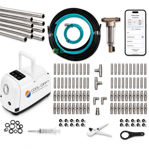 80’ High-Pressure Mist Cooling System Kit with Premium Edition Remote Pump W/App Control Comes with the CO150 Pump (.004-40 nozzles) (Black 1/4" Tubing 80 ft) - color: 80' w/ 40- .004" Nozzles For Super Humid Climates