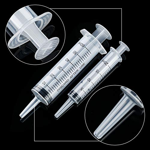 10 Pack Plastic Syringe Liquid Measuring Syringes Without Needle for Epoxy Resin, Craft, Scientific Labs, Feeding Pets Animals, Oil or Glue Applicator (20 ML, 60 ML) - size: 20 ML, 60 ML
