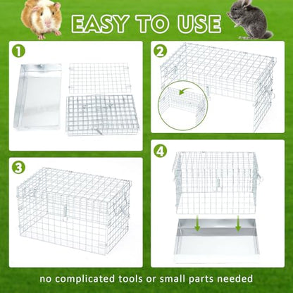 DoubleFill 14x8x8 Inch 1 Hole Folding Guinea Pig Carrier Chinchilla Cage with Tray & Handle, Metal Small Animal Travel Portable Transport Habitat & Temporary Housing for Rabbit Chick Bird Hamster Pet