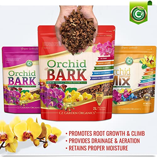 Orchid Potting Bark - Made in USA Premium Garden Soil Amendment Mix for Proper Root Development of Phalaenopsis, Cattleyas, Indoor/Outdoor Plants, Reptile Terrarium Bedding & More! (Mini Fir Bark)