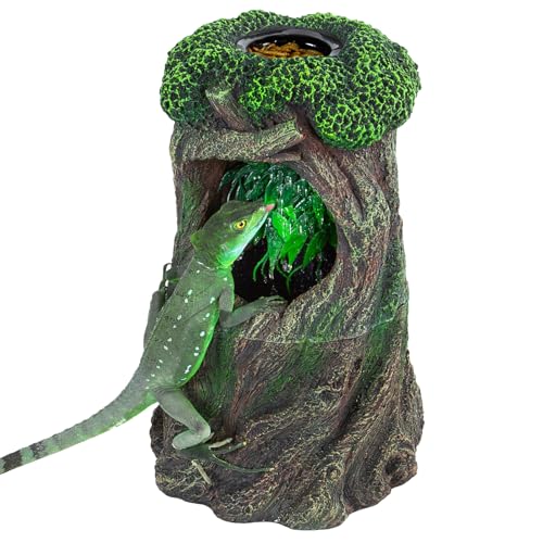 Reptile Water Fountain, Reptile Terrarium Waterfall Drinking Fountain with Food Dish for Bearded Dragon Lizard Leopard Crested Gecko Chameleon Frog