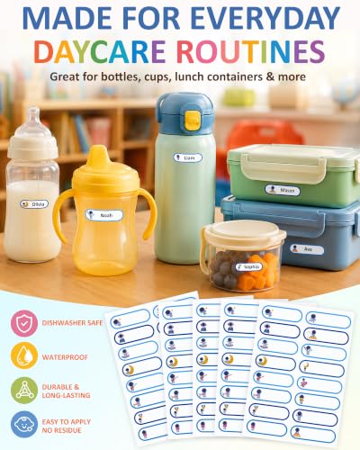 Tinabless 480 Pcs Daycare Labels for Kids, Self-Laminating, Spaceman | 480 Spaceman Self-Laminating Daycare Labels For Baby Bottles, Water Bottles, Lunch Boxes And School Supplies. - color: Spaceman-480pcs