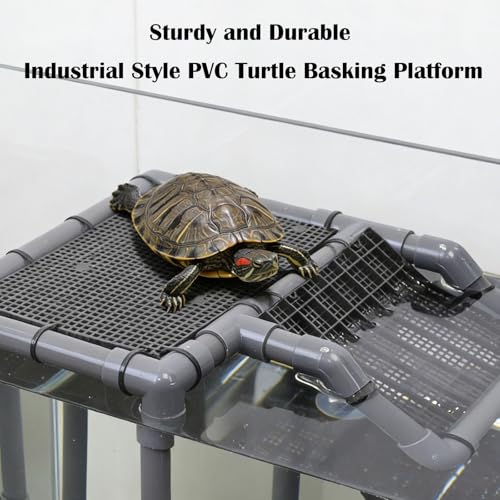 Large Turtle Basking Platform, 10.8" Width Resting Area with Ramp, PVC Standing Basking Dock for Aquatic, DIY Turtle Tank Accessories for 25/29/40/55 Gallon - size: Large