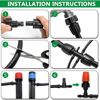135PCS 240FT Drip Irrigation System Set, Automatic Drip Irrigation Kit for Greenhouse, Yard, Lawn, Plant, with 1/2 inch Hose, 1/4 inch Distribution Tubing and Accessories - size: 135PCS-240FT Irrigation Kit