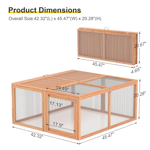 Chicken Coop Run Rabbit Cage No Assembly Portable Chicken Run Bunny House with Top & Side Opening Doors,Outdoor Small Animal Playpen Wooden Chicken Brooder Box Guinea Pig Cage 45"x 42"x 20" - color: Wood