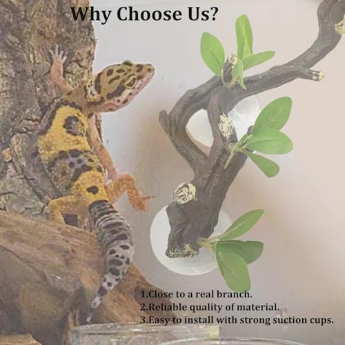 PINVNBY 2 PCS Reptile Corner Branch Terrarium Plant Decoration Branches for Reptiles with Suction Cup for Amphibian Lizard Snake Climbing Ornament