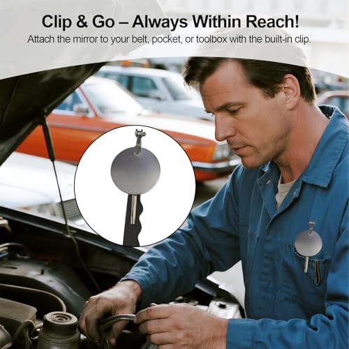 Telescoping Inspection Mirror with Rotating Head,Extendable Mechanic Mirror with Long Handle and Clip-On Design for Mechanics, Dentists, Auto, Boat (2.05in Round & 1.18in Round) - style: 2 PCS (Round)
