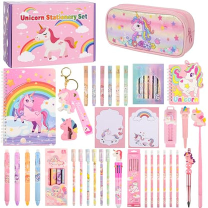 Ulema 41Pcs Cute Unicorn Stationery Set Birthday Gifts for Girls Back to School and Classroom Rewards Office Supplies with Unicorn Stuffs with Kawaii pencils,Keychain etc. - style: Unicorn