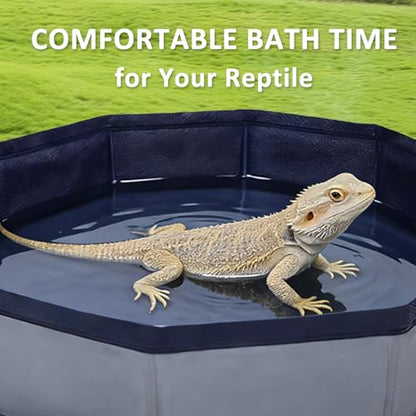 Eooqi Foldable Bearded Dragon Bathtub, Gray 19 x 3.5 in Reptile Pool | Collapsible Portable Hard-Side Small Pet Water Tub for Bearded Dragons, Hedgehogs & Hamsters - color: Gray