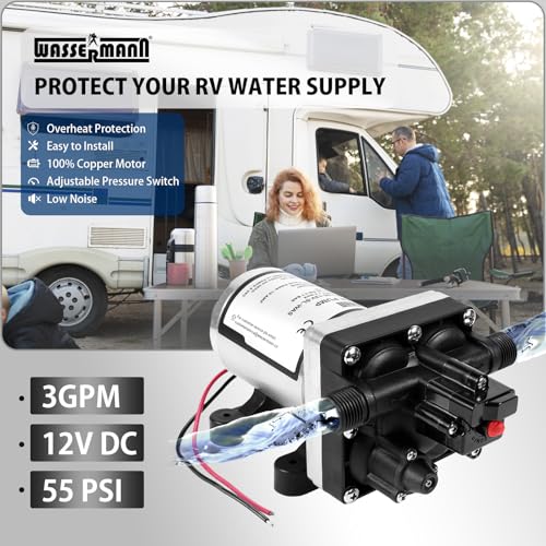 RV Water Pump 12V DC 4008-101-A65/E65 Replacement, 3.0 GPM 55PSI, Quiet Water Pump for Camper RV Shower Garden Industrial Yacht Sprayer Food Truck Travel Trailer Water Pumps with Acessories - color: White04