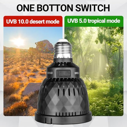 REPTI ZOO UVB Light Bulb for Reptile, 5.0 & 10.0 UVB UVA Reptile Light Bulb for Turtles Bearded Dragon Gecko Lizard Snake, Full Spectrum Sun Lamp Energy-Efficient & Natural Sunlight Simulation