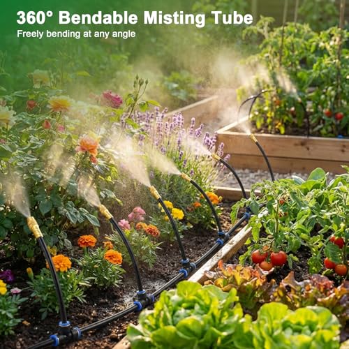 Drip Irrigation System, 2026-Upgrade 50Ft 1/4" Garden Watering System with 12 Pcs 360° Adjustable Copper Nozzles, DIY Kit for Garden, Lawn, Greenhouse, Raised Beds & Outdoor Plants - size: 50FT/12pcs