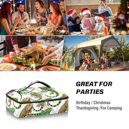 Reptiles White Insulated Casserole Carrier Print Food Carriers with Dish Storage Leakproof Thermal Lunch Tote for Camping Traveling Hiking