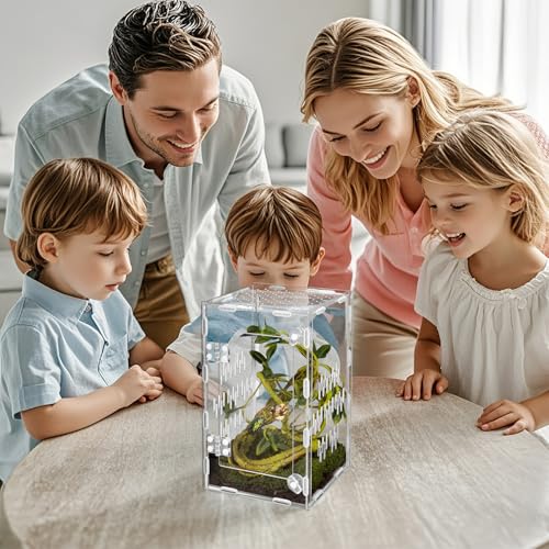 Acrylic Reptile Terrarium Easy Assembly, 360° Clear & Keep Pet Secure Design for Jumping Spiders, Tarantulas, Geckos Scratch-Resistant Large Ventilated Habitat Terrarium for Arachnids 9.8*5.9*5.9in - size: Medium-9.8*5.9*5.9in
