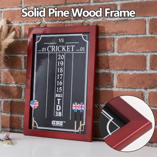 GSE Chalk Dart Scoreboard for Dartboard Cricket & 01 Games | Solid Pine Wood, 6 Dart Storage Holes, Easy Writing & Erasing, Chalk, Wipe, Wall Mount Hardware Included, Standard/ Large - style: Large