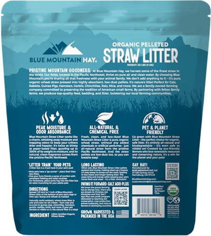 Organic Wheat Straw Pellets - Litter & Bedding Use, 20lb | Pelleted Wheat Straw, Cage Liner and Litter Box Fill, Dust Free Absorbency, Natural Odor Control, Organic Bedding Support