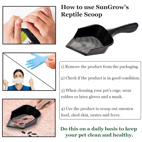 SunGrow Reptile Litter Scoop, Pointed Edge for Terrariums, Right-Angled Deep Shovel for Reptiles & Cats, Durable Plastic, Black, 1 Pack - size: 12" x 5"