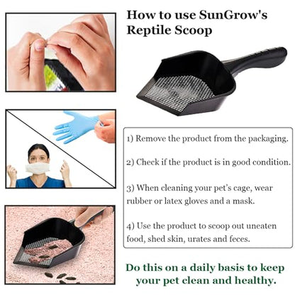 SunGrow Reptile Litter Scoop, Pointed Edge for Terrariums, Right-Angled Deep Shovel for Reptiles & Cats, Durable Plastic, Black, 1 Pack - size: 12" x 5"