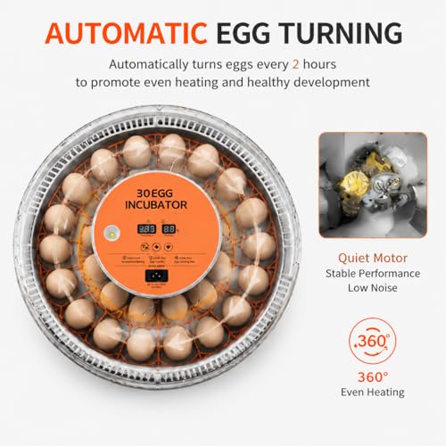 30 Egg Incubator with Automatic Egg Turning, Temperature Control and Humidity Monitor Incubators for Hatching Eggs, Chicken, Ducks, Goose, Pigeon, Quail, Parrot Incubator for Farm, Lab