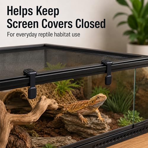 6 Pack Reptile Terrarium Lid Locks, Adhesive Screen Cover Clips for Snake, Gecko, Lizard and Turtle Enclosures, Black - color: 6 Pcs Black-Long
