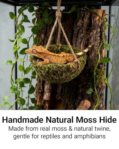 Handmade Crested Gecko Tank Decor – Hanging Shelter for Bearded Dragon Accessories, Reptile Hammock, Hermit Crab, Snake and Other Small Reptiles
