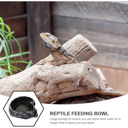 Reptile Water Bowl and Food Feeder, Bark Texture Design, Sturdy Water Container for Tortoise and Lizard Habitat, Suitable for Geckos and Amphibians