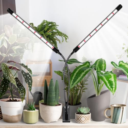 SDOVUERC Full Spectrum 2026 Grow Lights for Indoor Plants, Dual Head Clip Plant Lights with 6/12/18H Timer,3 Light Modes,5 Dimming Level for Plant Growing(Pack 2) - size: 2 Heads(Pack 2)