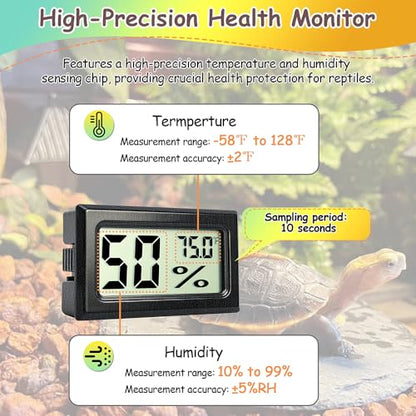 2PCS Reptile Thermometer and Hygrometer Gauge Adhesive Digital Terrarium Hygrometer Reptile Tank Accessories for Bearded Dragon Jumping Spider Leopard Gecko Lizard Ball Python Hermit Crab