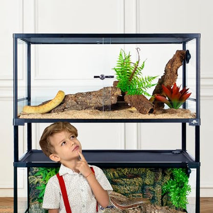 Double Stacked Reptile Tank, 36" x 18" x 44" Tall Reptiles Terrarium, Front Opening, Full Vision, Knock Down, 2 Pack 50 Gallon Glass Cage for Reptile, Bearded Dragon, Lizard, Snake, Gecko