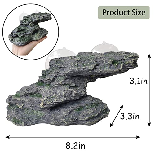 Turtle Basking Platform Reptile Climbing Shale Resin Step Ledge Stone Aquarium Ornament Rock Landscaping Decoration with Suction Cups for Frogs Newts Amphibians Lizard (Medium:8.2”Lx3.3”Wx3.1”H) - size: 8.2”Lx3.3”Wx3.1”H