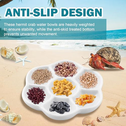 Hermit Crab Food Dish, 3 Pcs Mini Ceramic Hermit Crab Feeding Dish Tiny Reptile Water Bowl with 7 Compartments for Snail, Gecko, Lizard, Aquarium Accessory