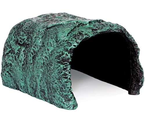 Reptile and Amphibians Rock Hide Cave - Climbing and Hiding Spots, Terrarium & Aquarium Decor, Perfect for Bearded Dragons,Lizards,Snakes,Turtles,Geckos,Frogs,Small Animals - Large Size - style: Large Size ( Green )