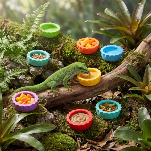 Crested Gecko Food Dish 7PCS, Silicone Reptile Feeding Dish Water Bowl Small Gecko Feeding Cups Reptile Tank Accessories for Hermit Crab Tarantula Isopods Snails and Lizard 7 Colors