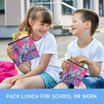 Reptile Peach Tropical Style 3 Pack Reusable Travel Snack Bags Multi-Use Food Storage Bags for Candy, Fruits, Cereal, Home Organization