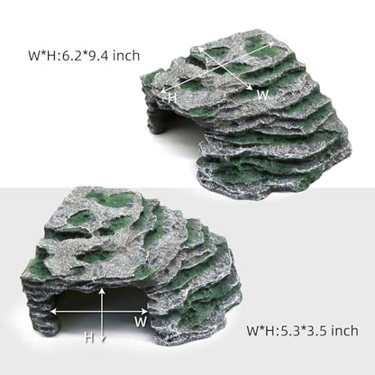 Large Reptile Hide Shale Scape Step Ledge, Reptile Cave Hideout, Bearded Dragons Accessories, Basking Rocks for Bearded Dragons (Large-B-11.8 * 9.8 * 5.3) - style: Large-B-11.8 * 9.8 * 5.3