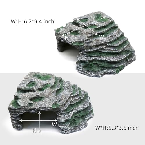 Large Reptile Hide Shale Scape Step Ledge, Reptile Cave Hideout, Bearded Dragons Accessories, Basking Rocks for Bearded Dragons (Large-B-11.8 * 9.8 * 5.3) - style: Large-B-11.8 * 9.8 * 5.3