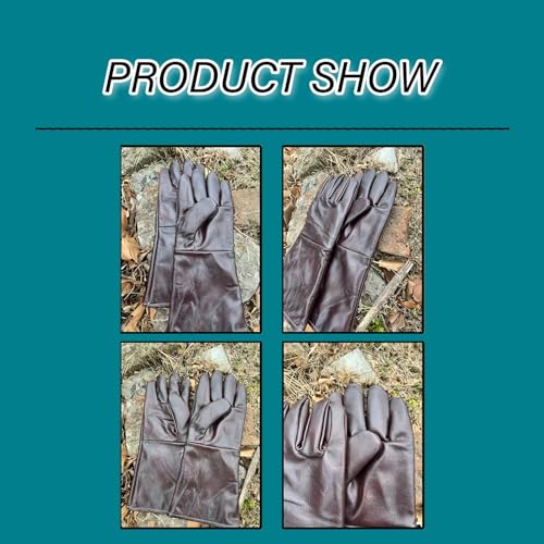 Animal Handling Gloves 36cm/14.17inReinforced Leather Gloves For Dog Training,Cat,Falcon,Reptile,Welding-Gloves - color: Brown