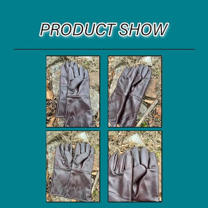 Animal Handling Gloves 36cm/14.17inReinforced Leather Gloves For Dog Training,Cat,Falcon,Reptile,Welding-Gloves - color: Brown