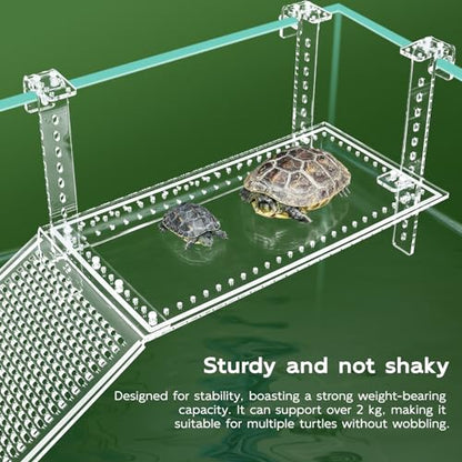 13" Hanging Acrylic Turtle Platform with Ramps | Adjustable hanging acrylic dock with attachable ramps. Solid clamp ensures stable placement on aquatic turtle tank rims - size: 13 x 6.9 Inch