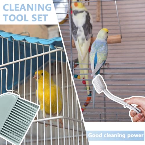 Birdcage Cleaner Set, Mini Dustpan and Brush Set, Animal Droppings Cleaning Tool for Guinea Pigs, Hamsters, Chinchillas, Rabbits, Reptiles, Hedgehogs and Other Small Animals(Gray, Blue)