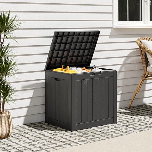 Outdoor Storage Box, Resin Deck Boxes Indoor and outdoor, Waterproof Storage Box Lockable Lid (Black,31 Gallon) - color: Striped Black, style: 31 Gallon